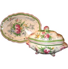 French Faience Soup Tureen with Platter