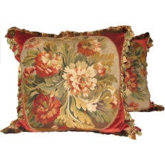 19th century Pair Beautiful French Floral Aubusson Pillows