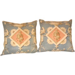 Vintage Pair of Linen Printed "Satyr" Pillows