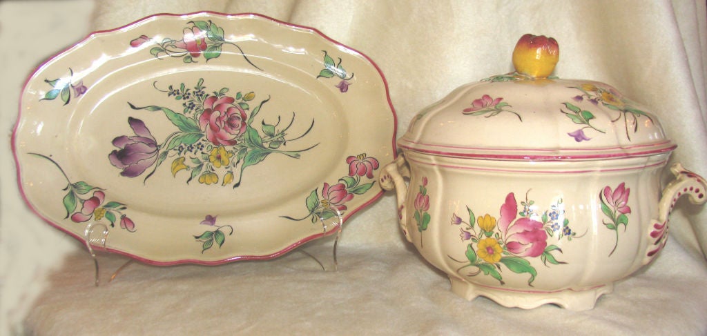 c.1940's  French Luneville Tureen with Platter