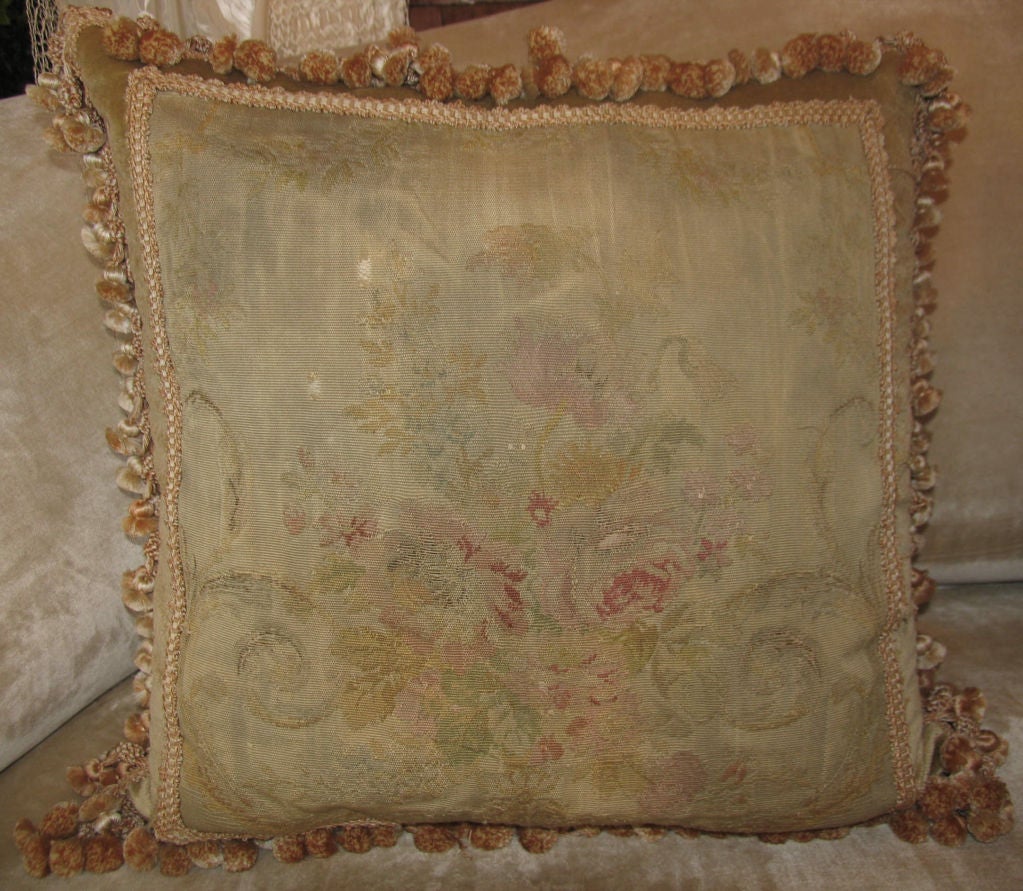19th Century French Aubusson Tapestry Pillow