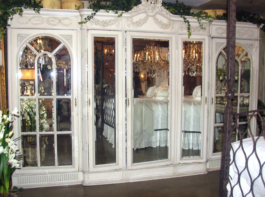 Large Antique Louis XV Style French Painted/Mirrored Armoire