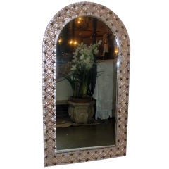 Old Indian Mosaic Mother of Pearl and Brass Arched Mirror