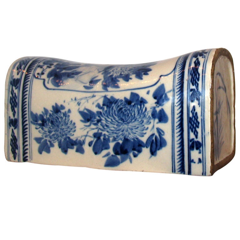Antique Chinese Blue and White Porcelain Pillow For Sale