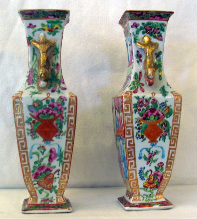 19th Century Pair Chinese Famille Rose/Canton Painted Vases