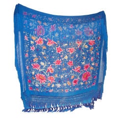 Vintage Embroidered Blue Floral Piano Shawl