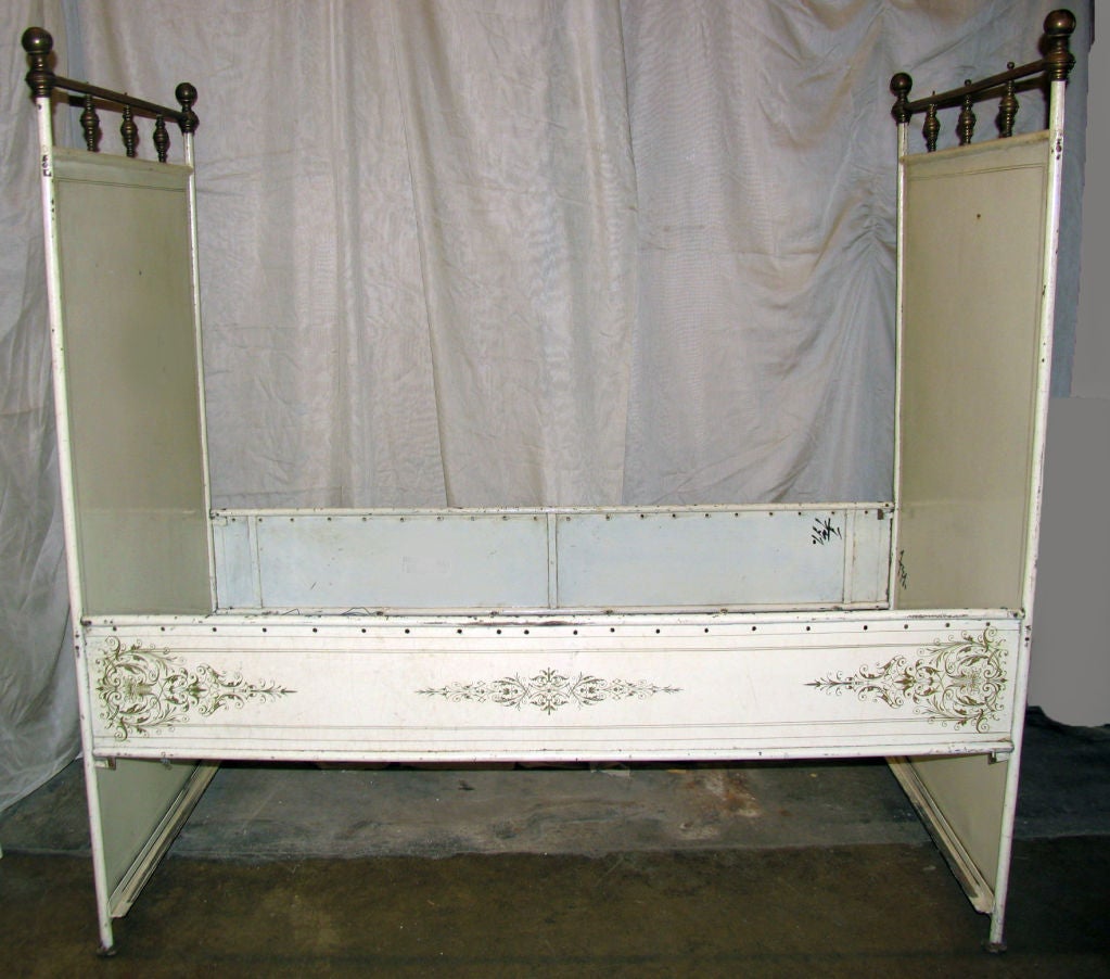 19th Century Antique French Tole and Brass Painted Childs Bed For Sale