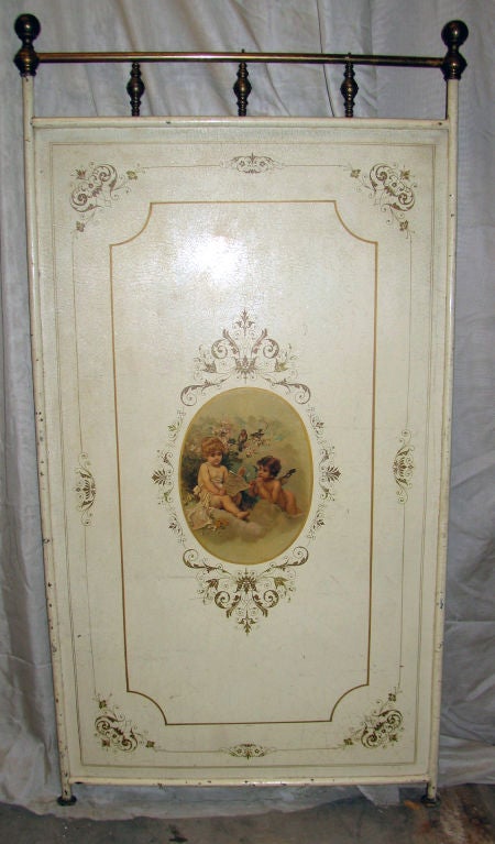 Antique French Tole and Brass Painted Childs Bed For Sale 2
