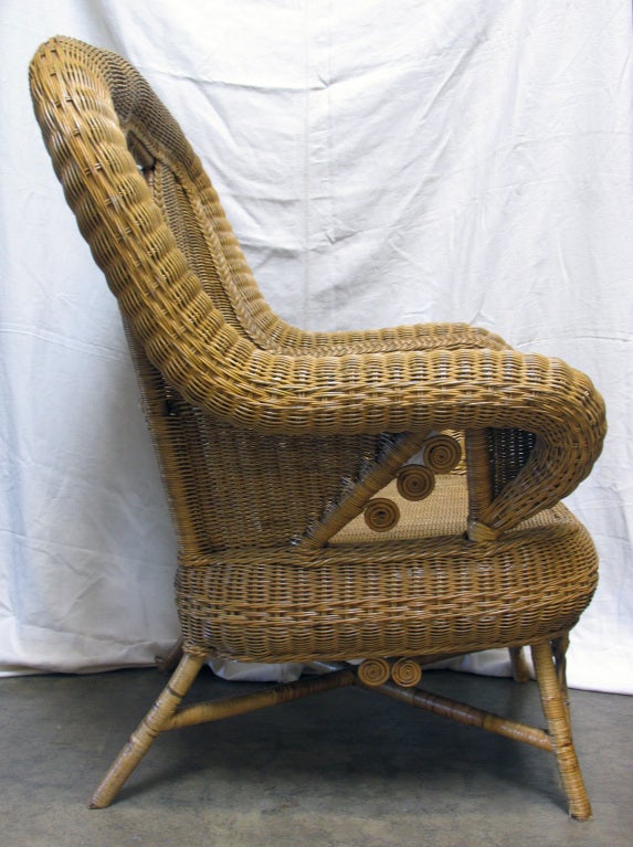 19th Century Antique French Wicker Wing Chair For Sale