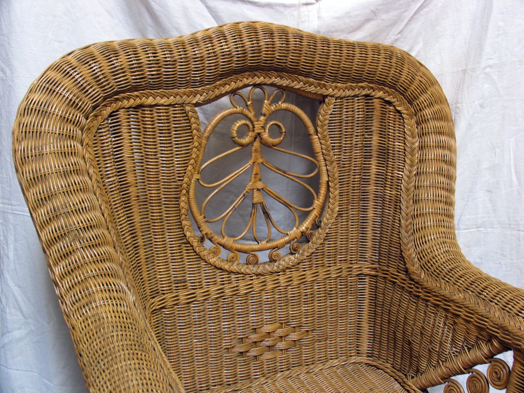 Antique French Wicker Wing Chair For Sale 1