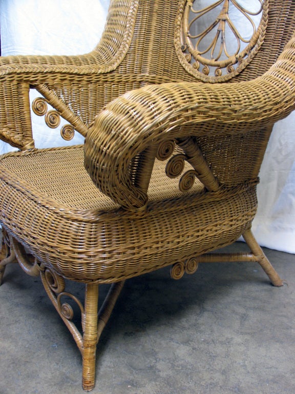 Antique French Wicker Wing Chair For Sale 2