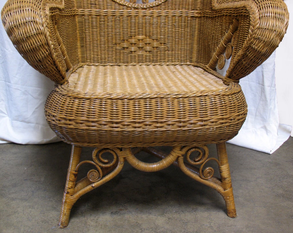 Antique French Wicker Wing Chair For Sale 3