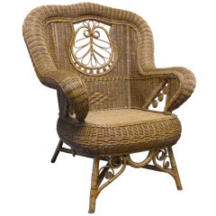 Antique French Wicker Wing Chair