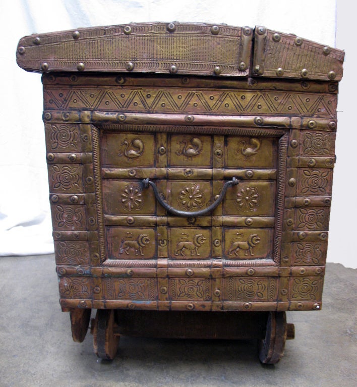 19th Century Antique Teak and Brass Trunk/Chest For Sale