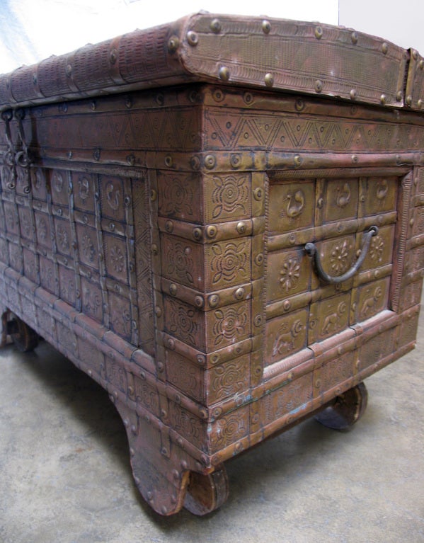 Antique Teak and Brass Trunk/Chest For Sale 1