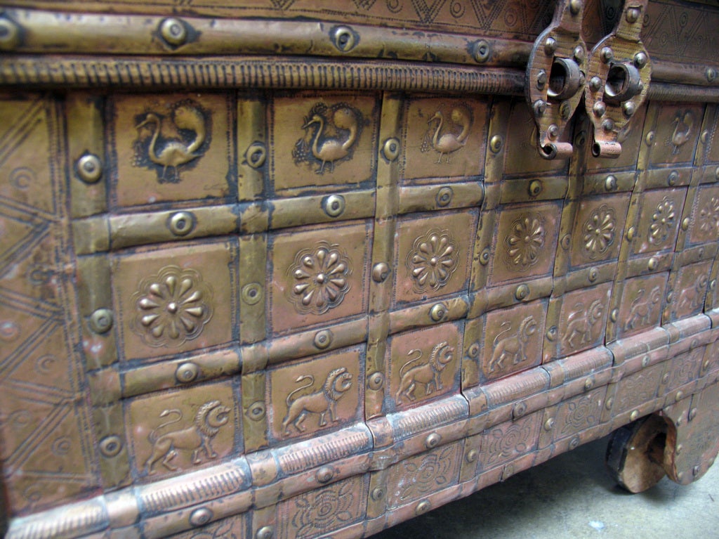 Antique Teak and Brass Trunk/Chest For Sale 3