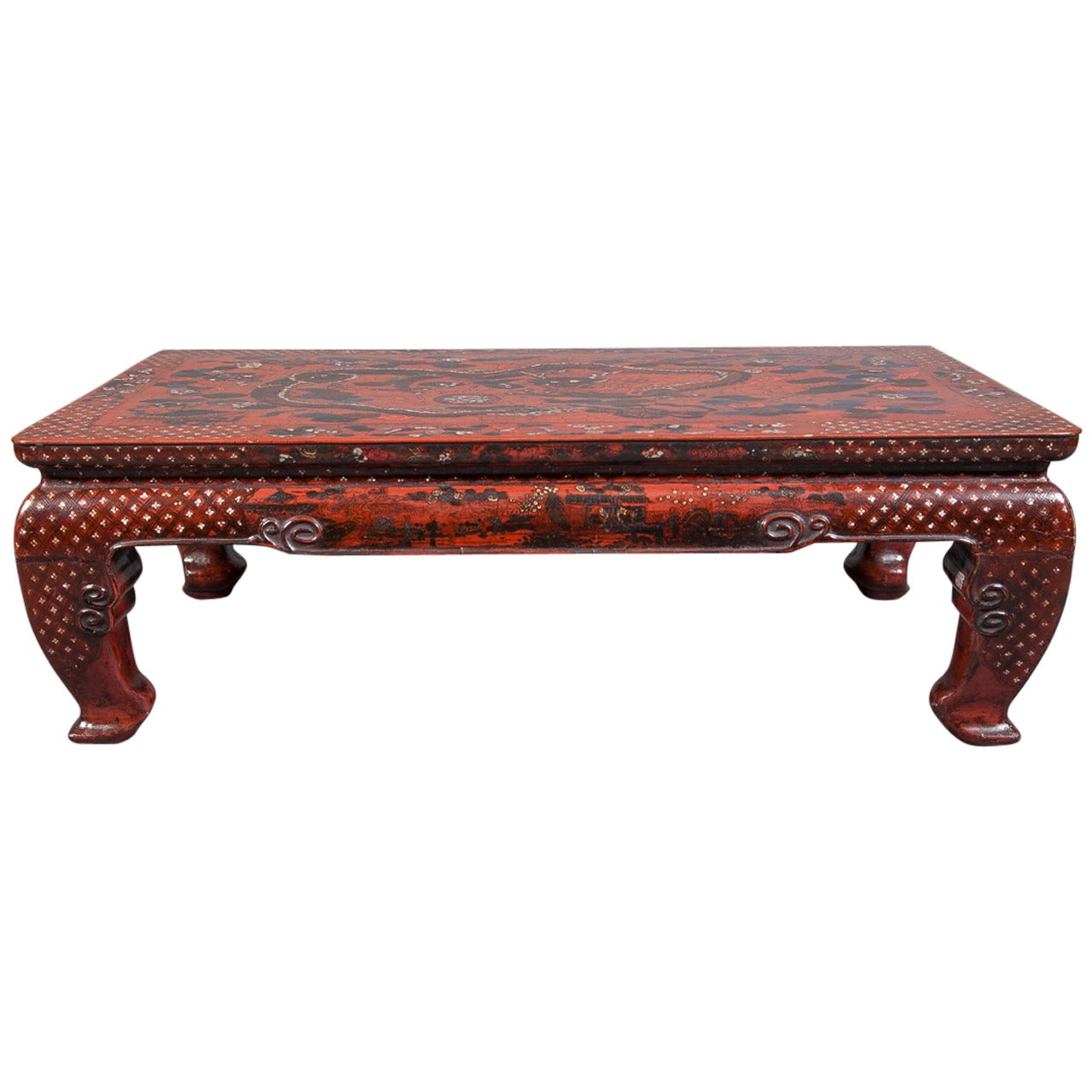 Chinesischer rot lackierter Tisch aus dem 18. Jahrhundert