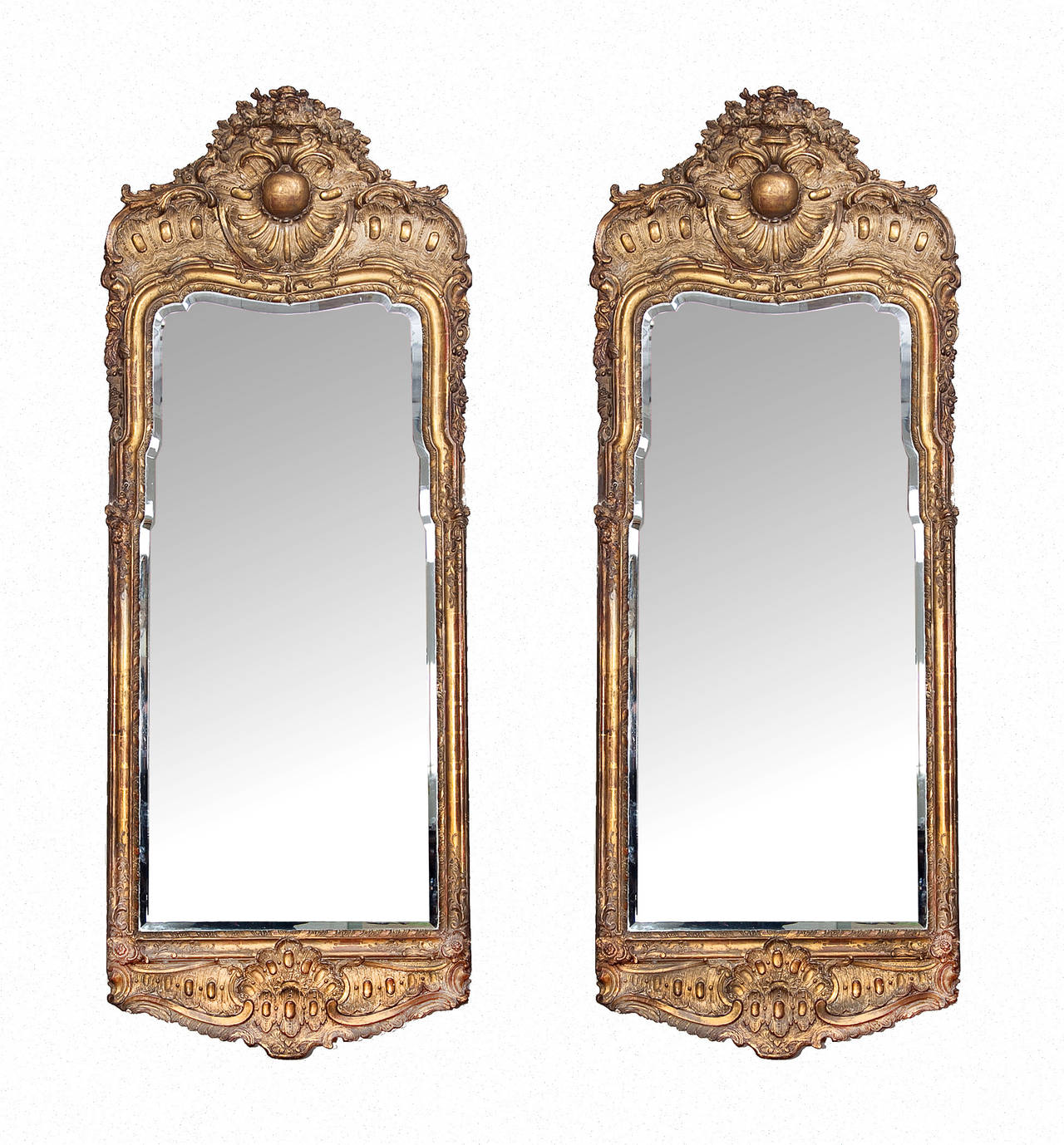 Pair of French Carved Gesso Wood and Guilding Mirrors