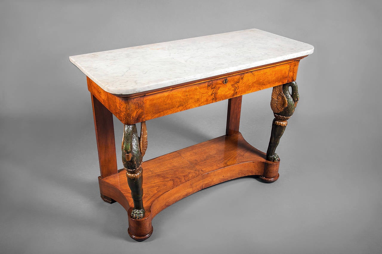 Biedermeier Continental Console Table with Carved Swan Legs In Excellent Condition In Hudson, NY