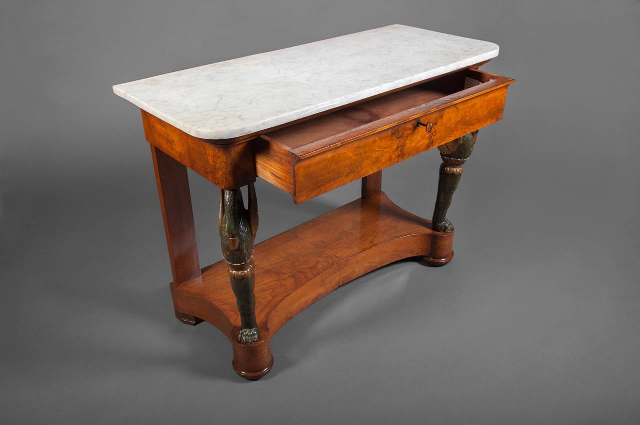 19th Century Biedermeier Continental Console Table with Carved Swan Legs