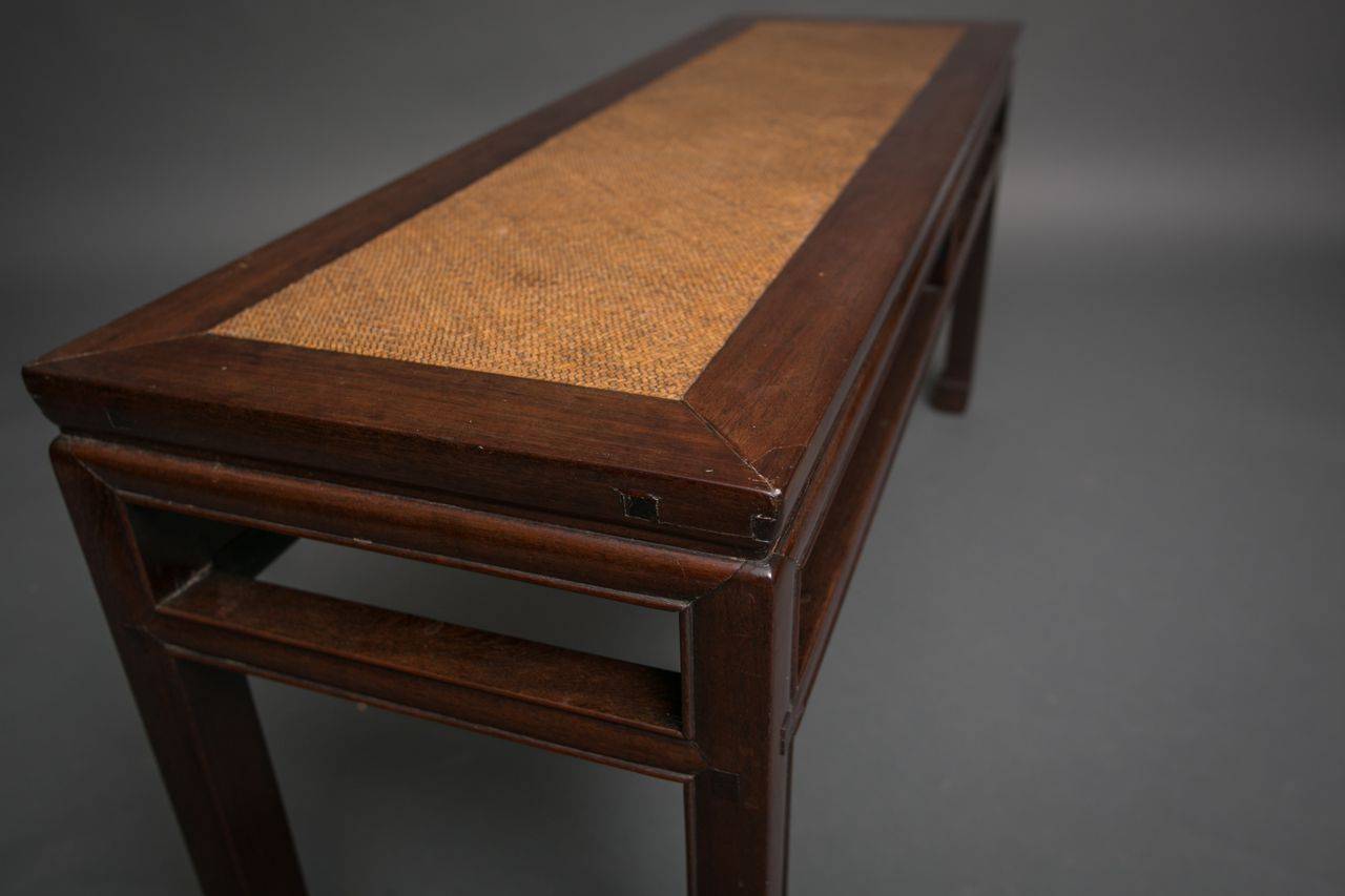 Rosewood Chinese Long Table with Woven Bamboo Top For Sale 1