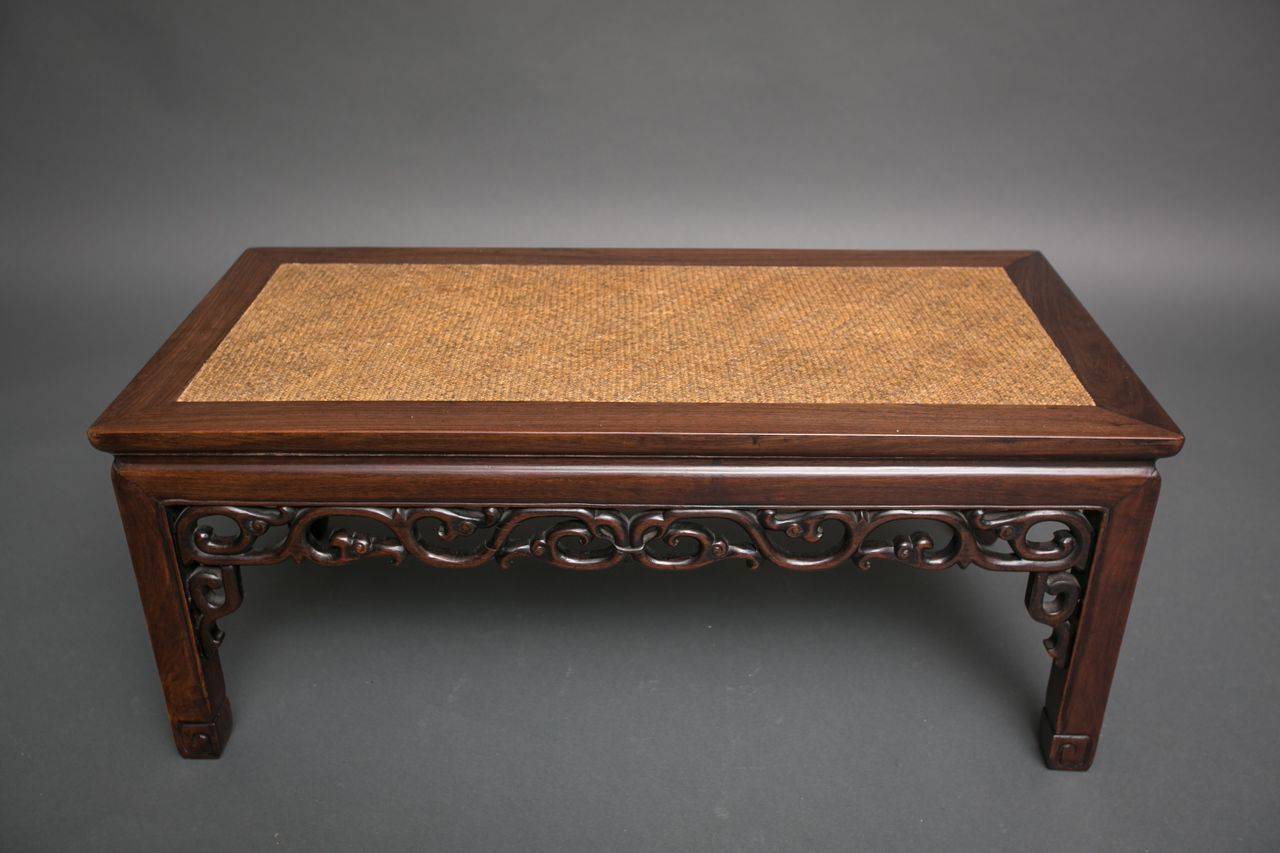 Japanese Rosewood Table with Woven Bamboo Top