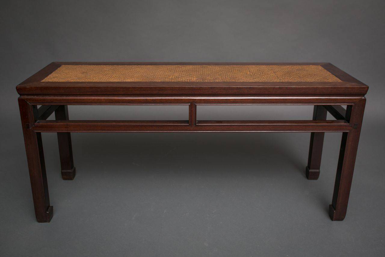 Rosewood Chinese long table with woven bamboo top.