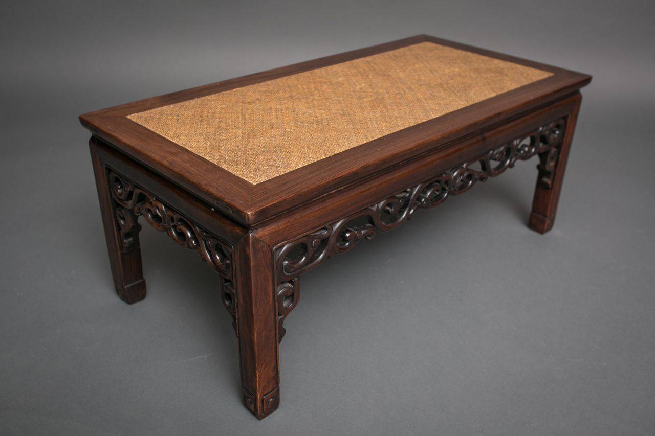 Rosewood Table with Woven Bamboo Top In Excellent Condition In Hudson, NY