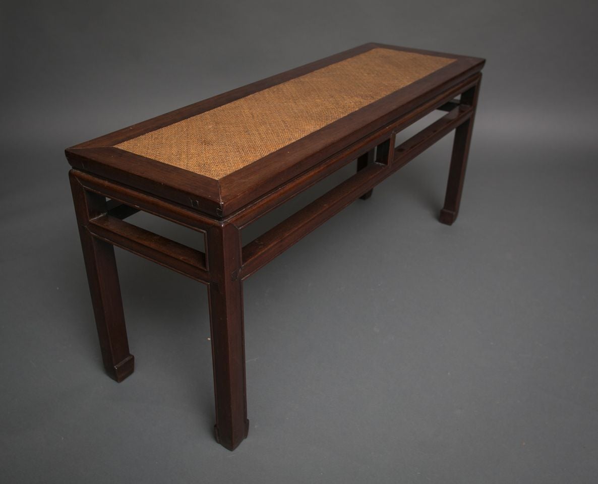 19th Century Rosewood Chinese Long Table with Woven Bamboo Top For Sale