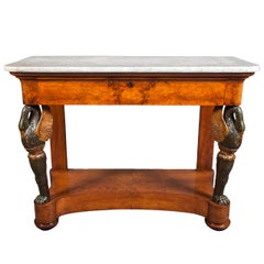 Biedermeier Continental Console Table with Carved Swan Legs