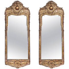 Antique Pair of French Carved Gesso Wood and Guilding Mirrors