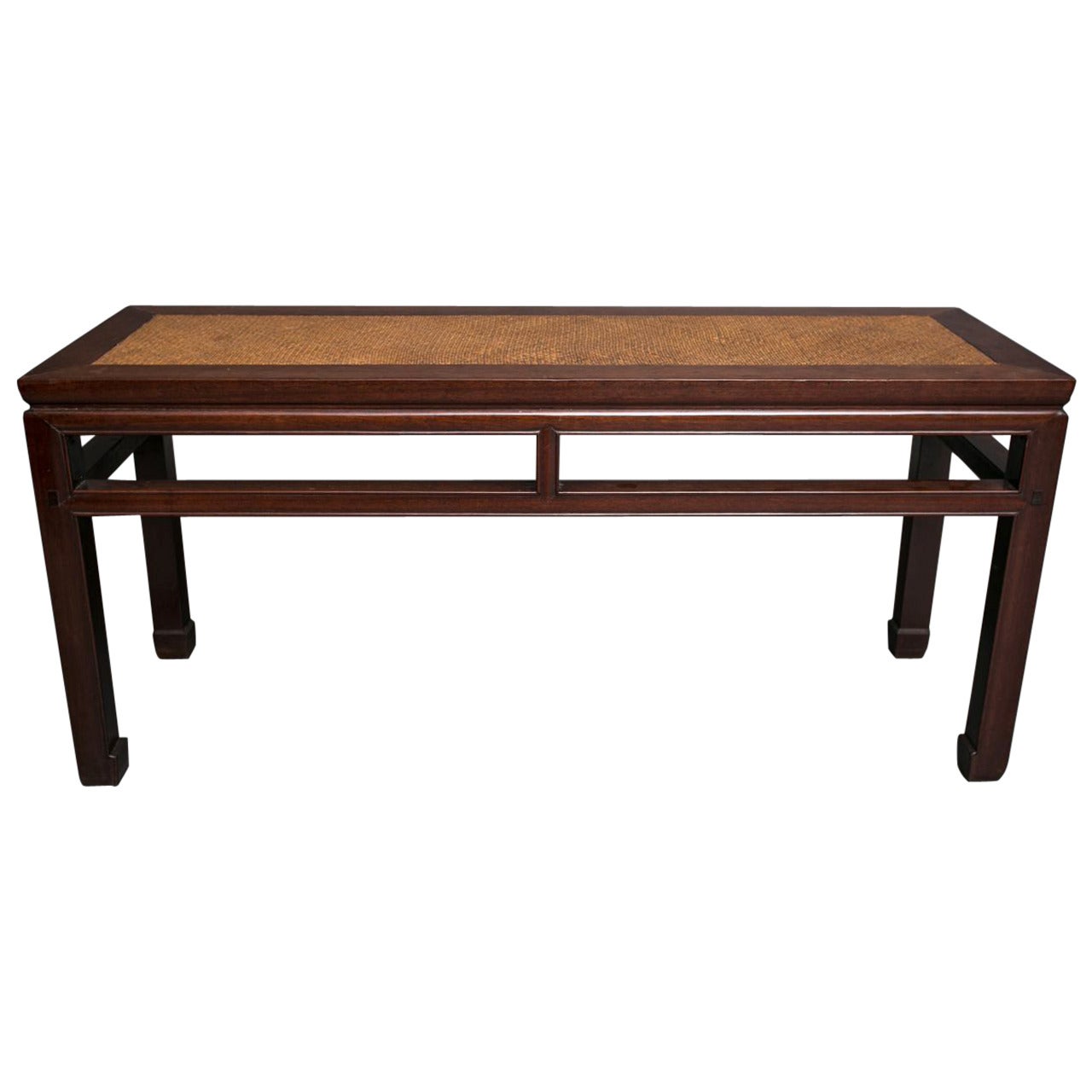 Rosewood Chinese Long Table with Woven Bamboo Top For Sale