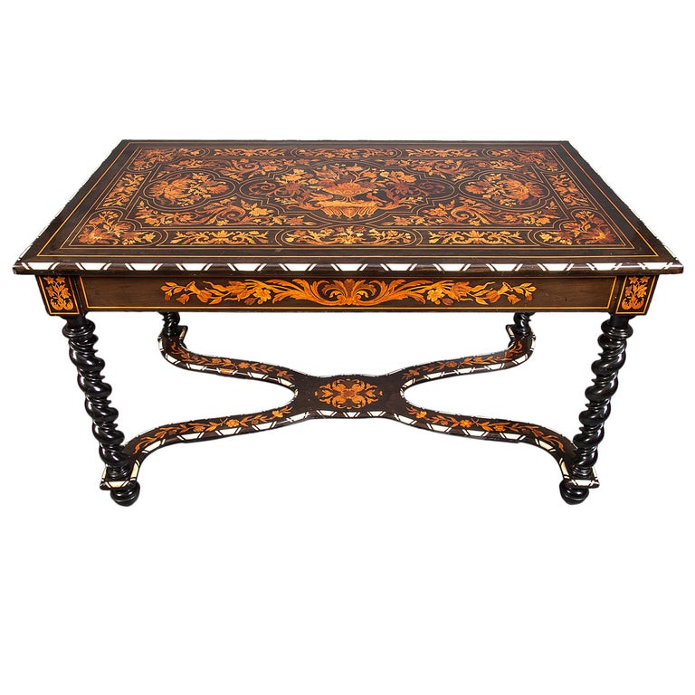 Dutch Marquetry Writing Table with Inlay, Early 19th Century, Offered by Naga Antiques
