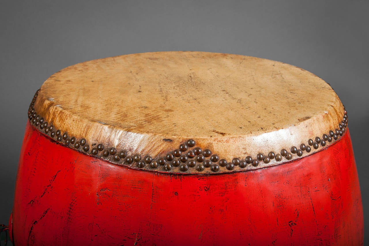 19th Century Red Lacquer Drum For Sale