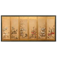 Japanese Six Panel Screen: Flowering Plants