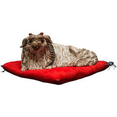 Keyaki Wood Pekingese Dog Sculpture