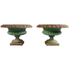 Pair of French, Green Iron Urns 7