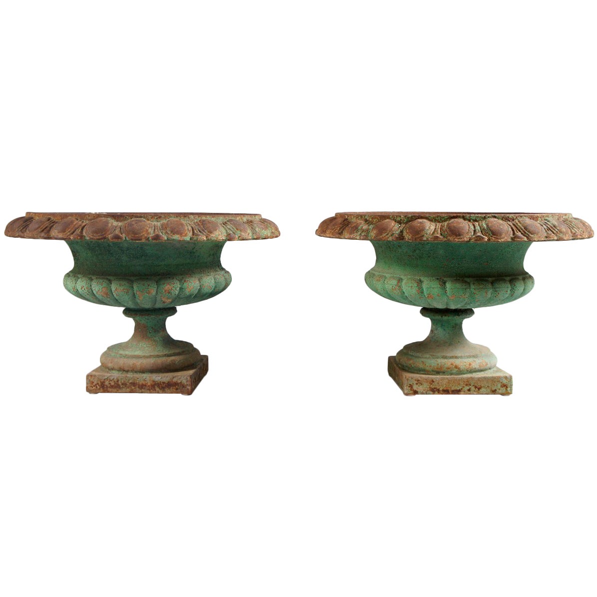 Pair of French, Green Iron Urns
