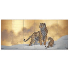 Japanese Six-Panel Screen Siberian Tigers