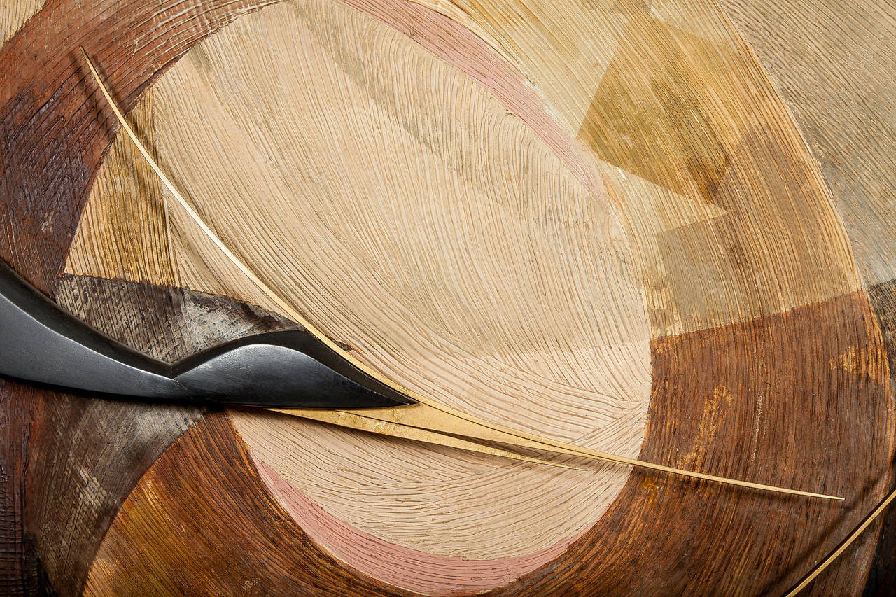 Showa Japanese Carved Wooden Panel: Herons in Flight in an Abstract Form