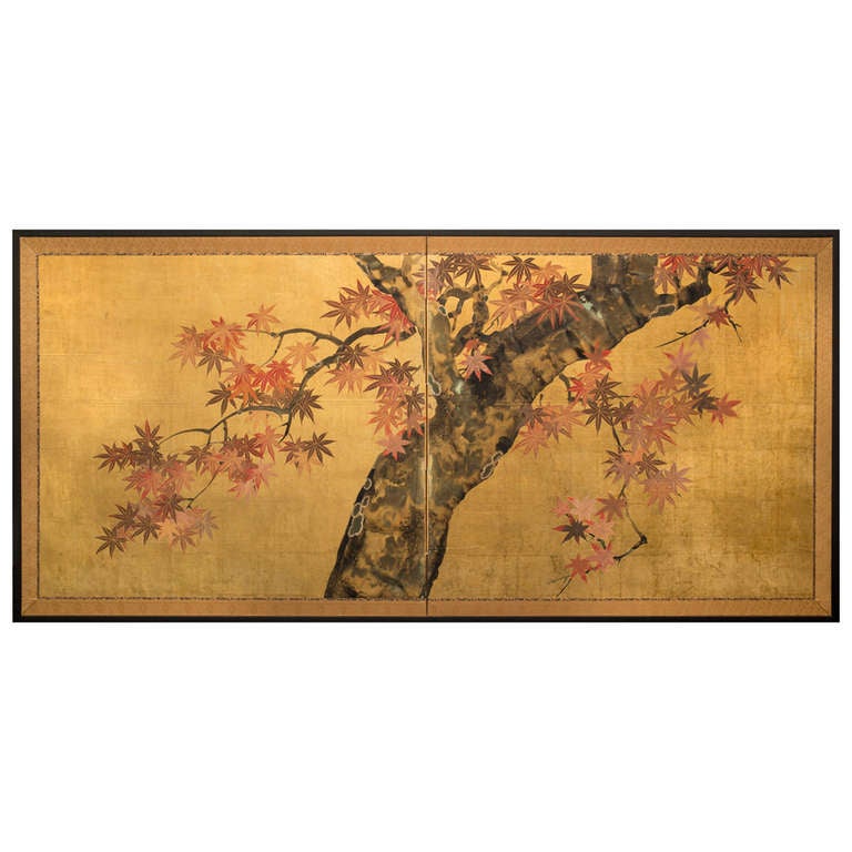 Japanese Screen Autumn Maple on Gold at 1stDibs