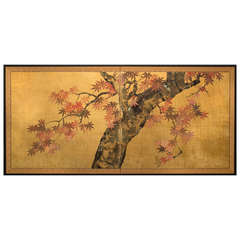 Japanese Screen: Autumn Maple on Gold