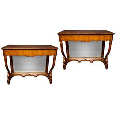 Antique Pair of Italian Consoles with Mirrored Back