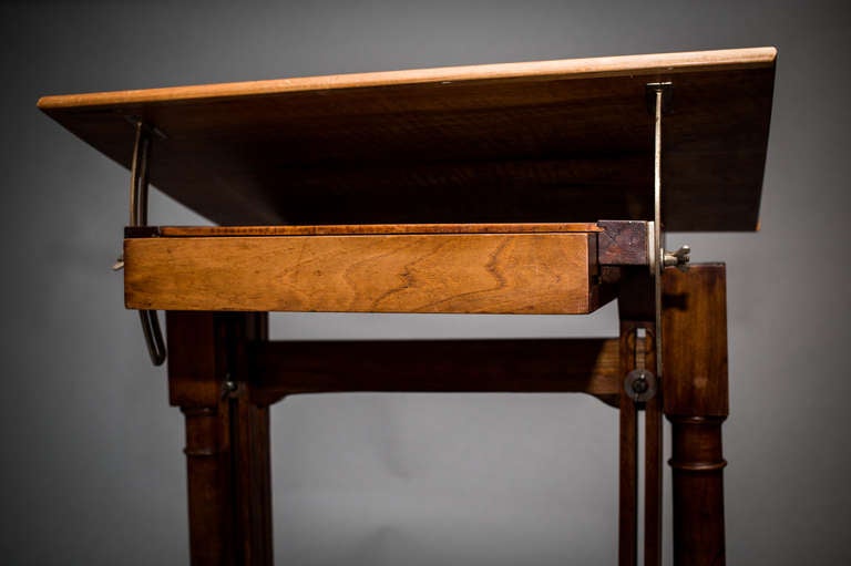 French Wood Drafting Table with Adjustable Height