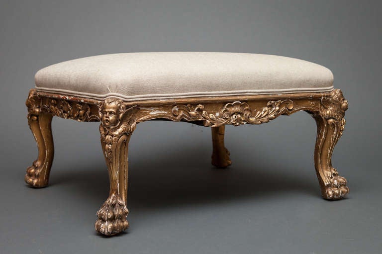 19th Century Continental large gilded stool