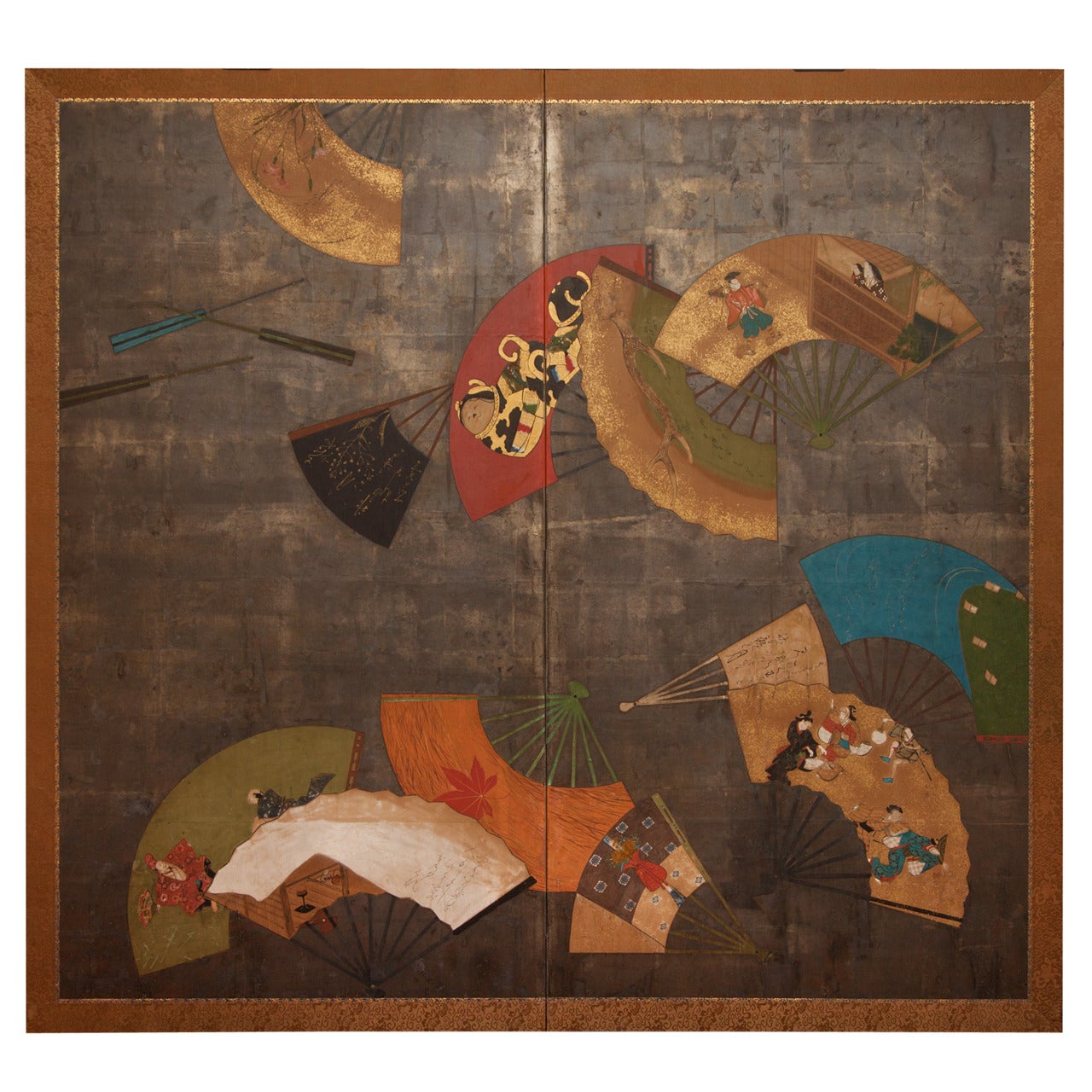 Japanese Two Panel Screen, Painted Fans