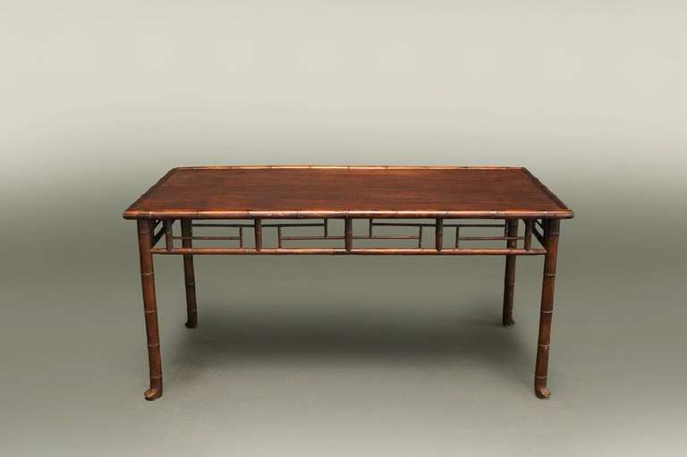 Hardwood French Faux Bamboo Dining Table For Sale