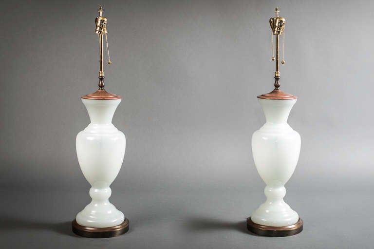 Pair of Milk Glass Lamps.  These lamps have been rewired.