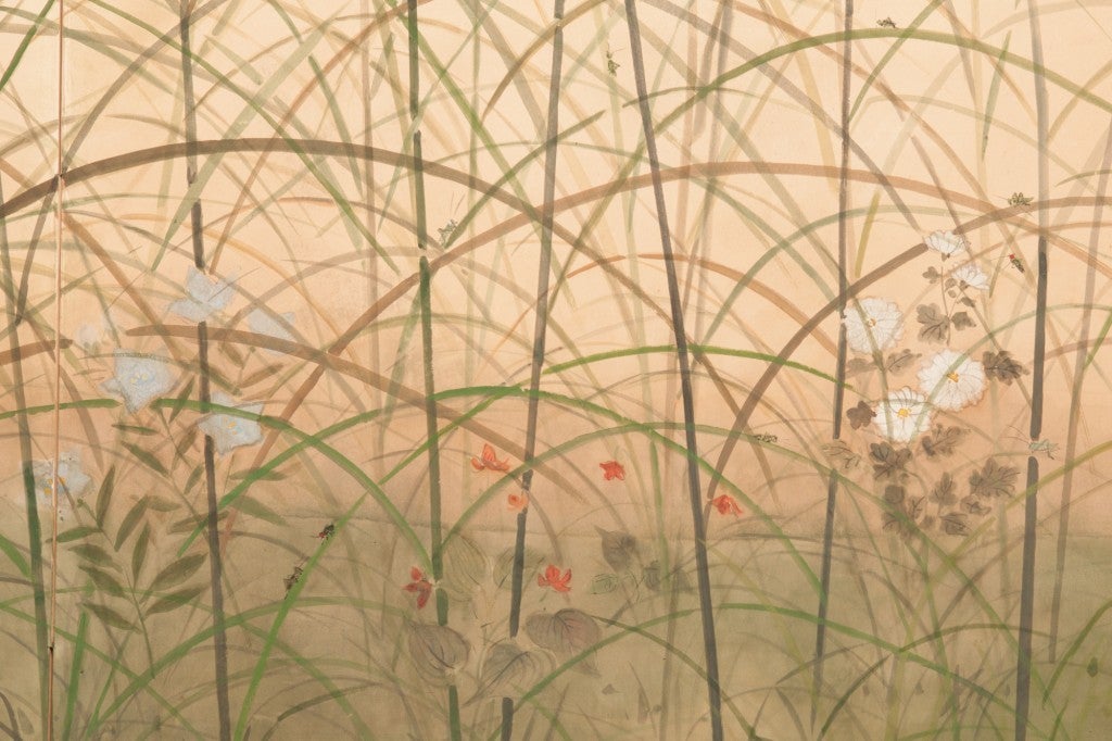 Japanese Two Panel Screen: Silver Moon and Wild Grasses