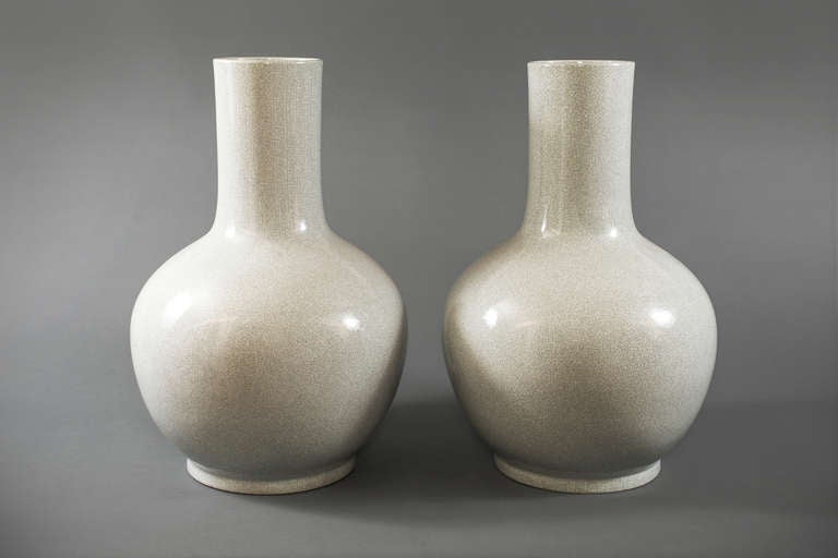 Pair of Chinese White Crackle Vases for Peonies
